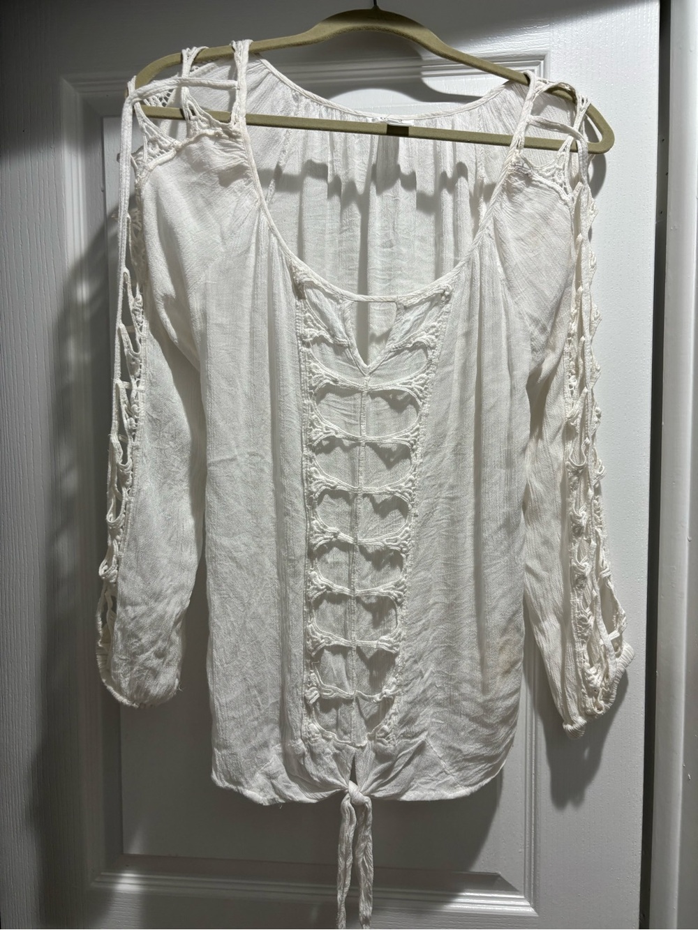 Women’s white gauze Peasant Top